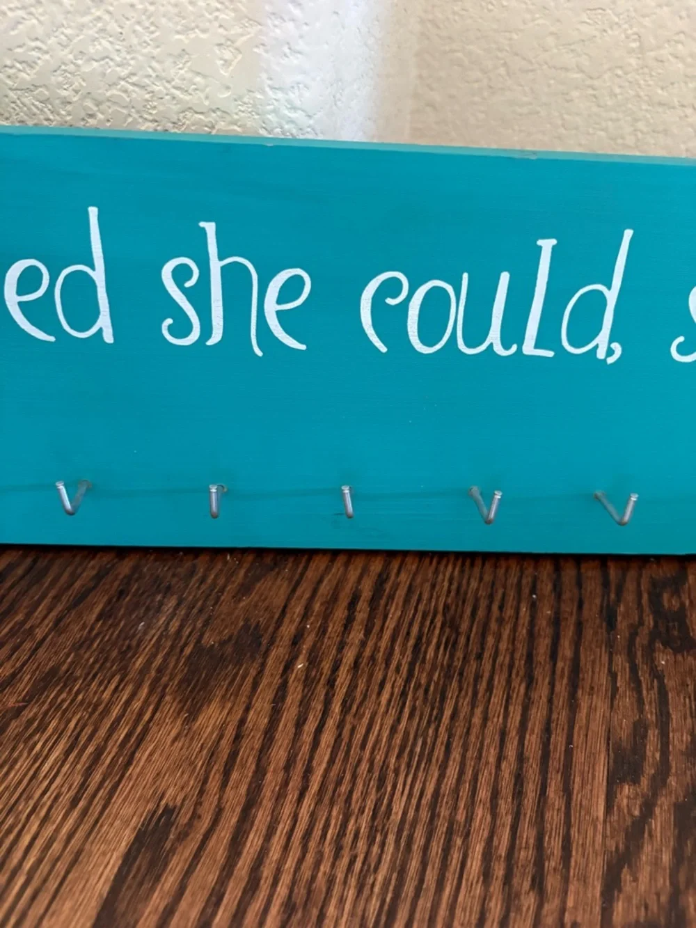 Motivational Teal Key Holder Wall Decor